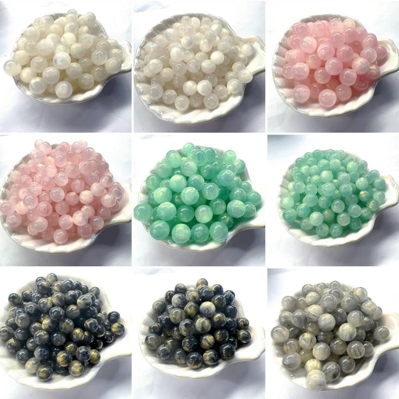 DIY 8mm 10mm 12mm Cat Eye Round Bead, Resin Colourful Round Loose Spacer Bead For Jewelry Making, Bracelet Earring Necklace Handmade Phone Chain Ornament Making Bead Lustrous Smooth and shiny