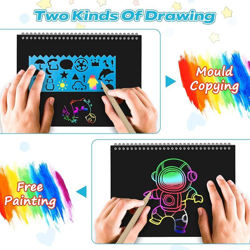 Smasiagon Scratch Paper Art Set for: 2 Pack Scratch Off Art Notebook Crafts Christmas Gifts for Ages 3-12 Birthday Thanksgiving Easter Valentine's Party Favor Games DIY Activity