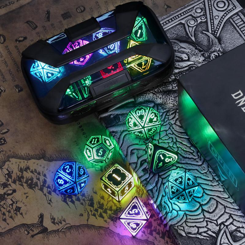 LED Dice Set For DND RGB Astral Shard Polyhedral Dice with Charging Case  7 Color Illuminated Dice for Tabletop Role Playing