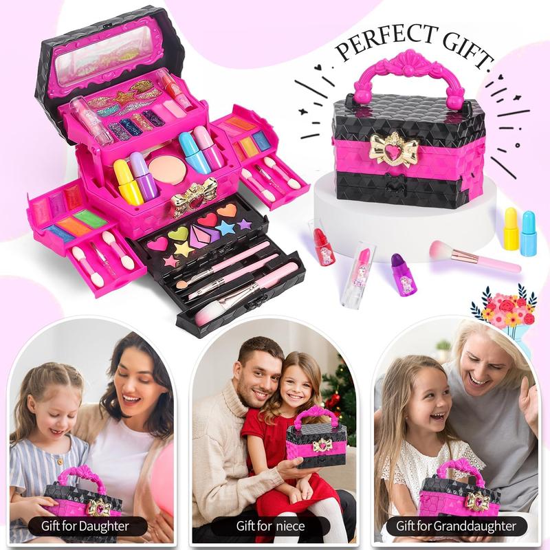 Kids Makeup Kit for Girl, Princess Toys Real Washable Cosmetic Set with Mirror, Play Make Up Birthday, Christmas, new year Gifts