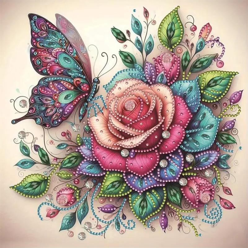 Butterfly & Rose Pattern DIY Diamond Arts Colorful Painting Kit without Frame, DIY 5D Diamond Arts Colorful Painting for Home Wall Decor