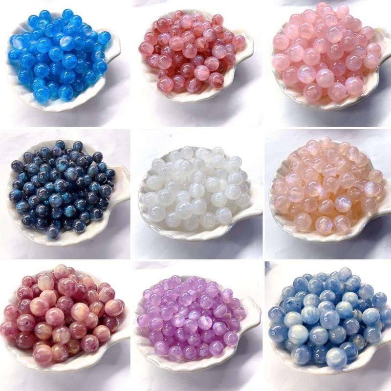 DIY 8mm 10mm 12mm Cat Eye Round Bead, Resin Colourful Round Loose Spacer Bead For Jewelry Making, Bracelet Earring Necklace Handmade Phone Chain Ornament Making Bead Lustrous Smooth and shiny