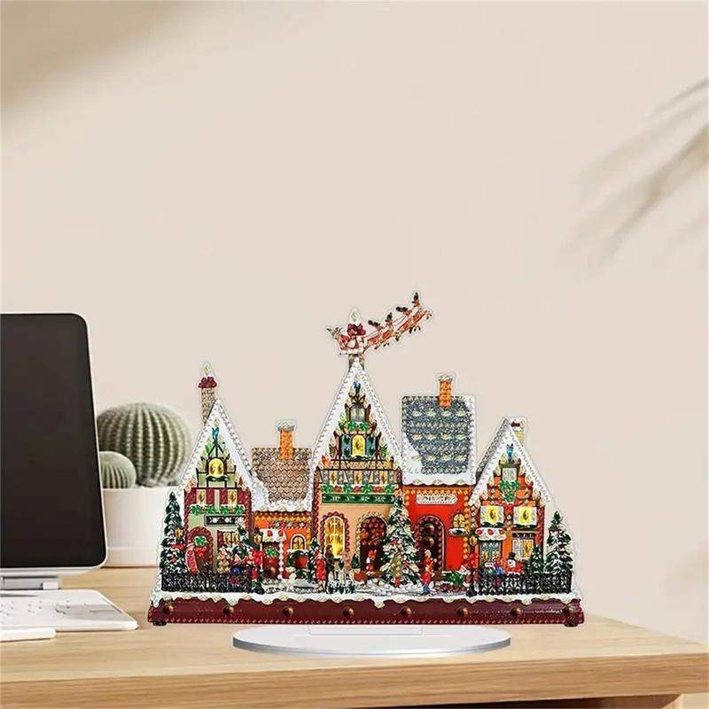 Snow House Design DIY Diamond Arts Colorful Painting Kit Ornament, DIY 5D Diamond Arts Colorful Painting Kit, Suitable for Home Office Desk Decoration