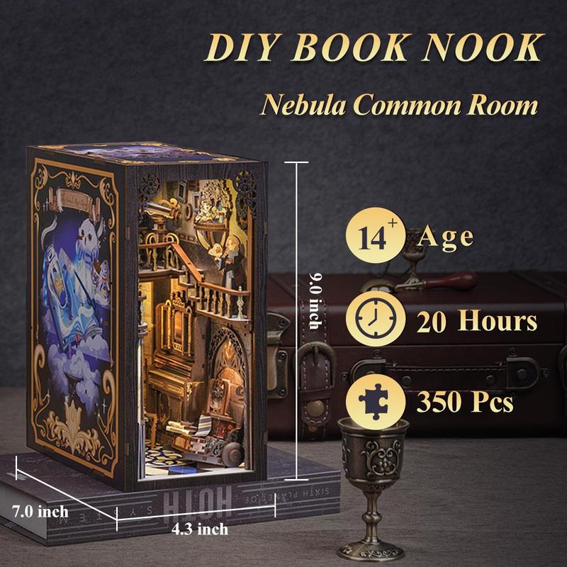 CUTEBEE Book Nook Kit, DIY Dollhouse Miniature House Booknook for Adults and Teens, Bookshelf Insert Decor, Bookends Model Build-Creativity Gift Kit for Friends and Family (Nebula Common Room)