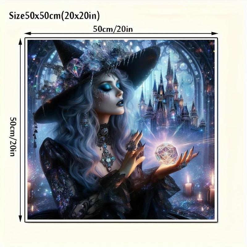 Witch Castle Pattern DIY Diamond Arts Colorful Painting Kit without Frame, DIY 50x50cm Magical Witch Castle Mosaic Diamond Embroidery Cross Stitch Kit Crafts