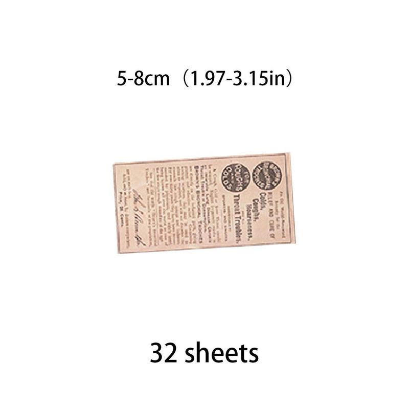 32pcs Retro Pattern Stickers, Waterproof Notebook Diary Stickers For DIY Stationery Decoration