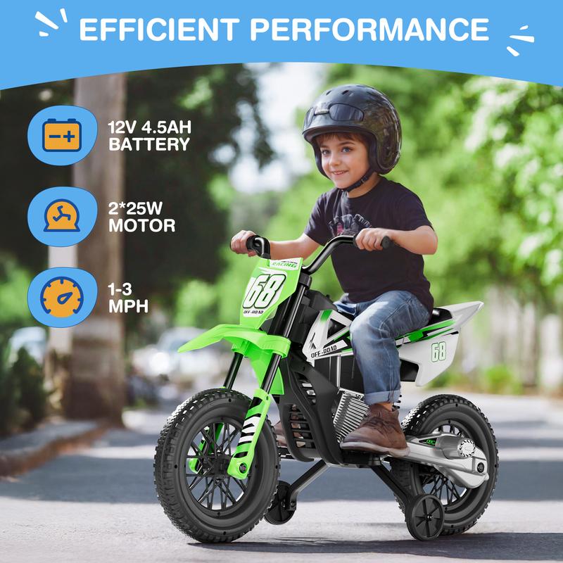 S6 12V Kids Motorcycle, 2x25W Ride on Motorbike, Equipped with Wireless Connection, Self-Control Throttle Grip, Idea Gift for Kids Aged 3-8