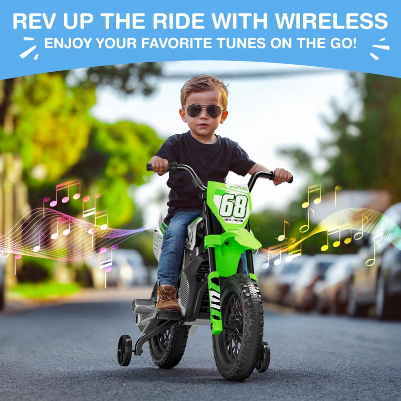 S6 12V Kids Motorcycle, 2x25W Ride on Motorbike, Equipped with Wireless Connection, Self-Control Throttle Grip, Idea Gift for Kids Aged 3-8