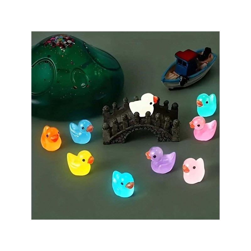 100pcs Glow-In-The-Dark Mini Ducks - Luminous Resin Ornaments For DIY, Aquariums, Gardens & Dollhouses,Christmas