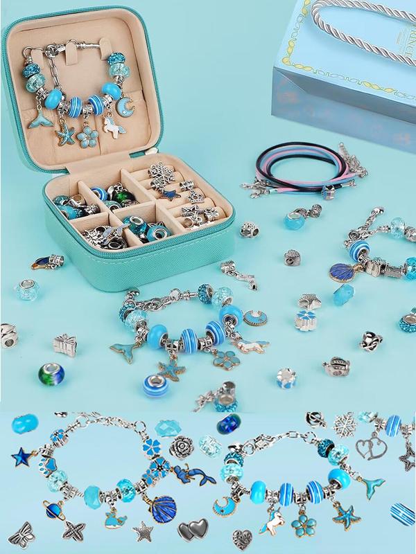 Marine Life Themed Beads & Flower Charms Set, DIY Jewelry Making Kit for Bracelet Making, Perfect for Kids' Gifts