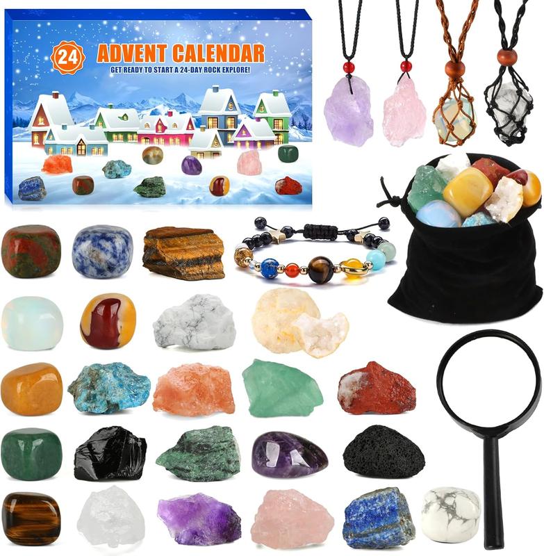 2024 Gemstone Advent Calendar - 24-Day Christmas Countdown with Natural Crystals & Gemstones, Rock Collection Kit for Kids & Adults, Perfect Gift for Geology Enthusiasts