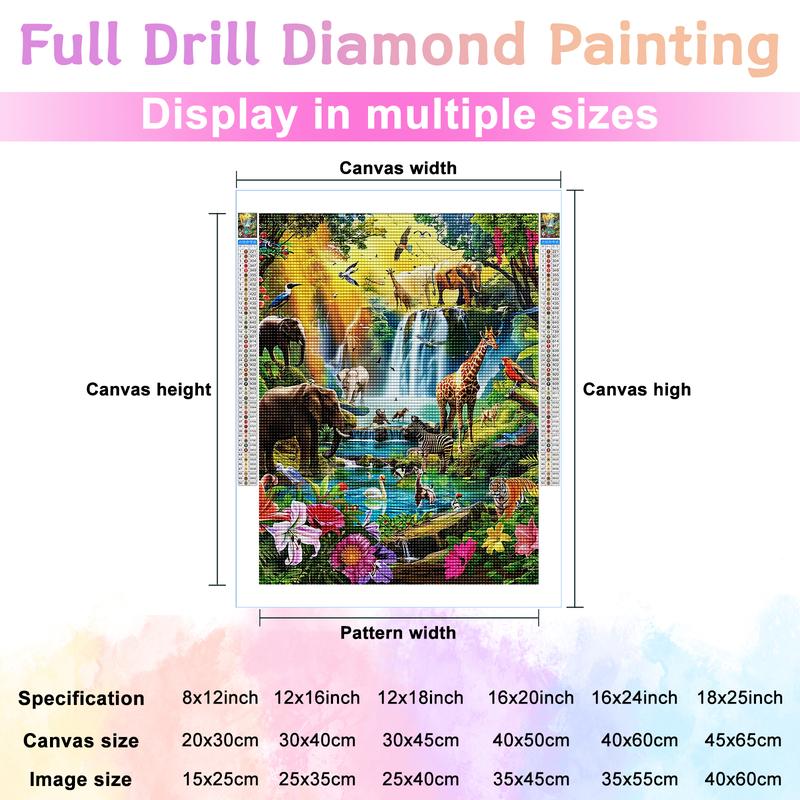 Animal Park Waterfall Diamond Painting Kits for Adults, Funny Animals 5D DIY Diamond Art Kits Full Drill Diamond for Gift Wall Decor Gem Arts