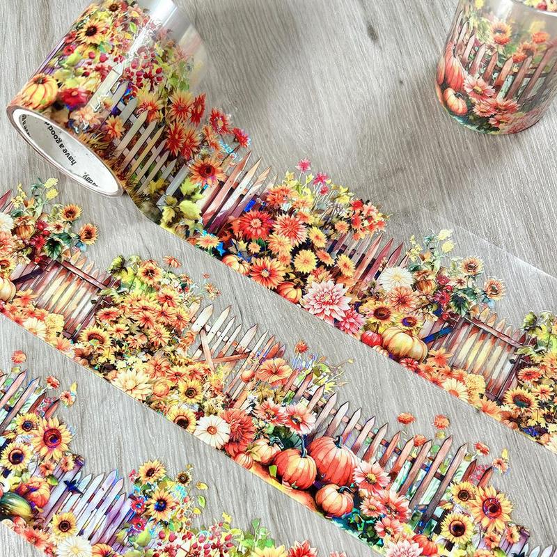 Flower Garden Pattern Decorative Tape, Boho Style Self Adhesive Decorative Tape, DIY Decorative Tape For Scrapbooking, Journaling, Gift Wrapping