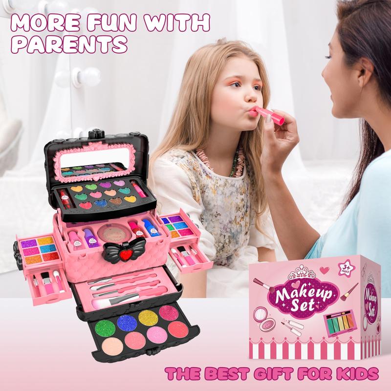 54 Pack Kids Makeup Kit for Girls, Princess Real Washable Pretend Play Cosmetic Set Toys with Mirror, Birthday Gifts for 3-10 Years Old Girls Kids