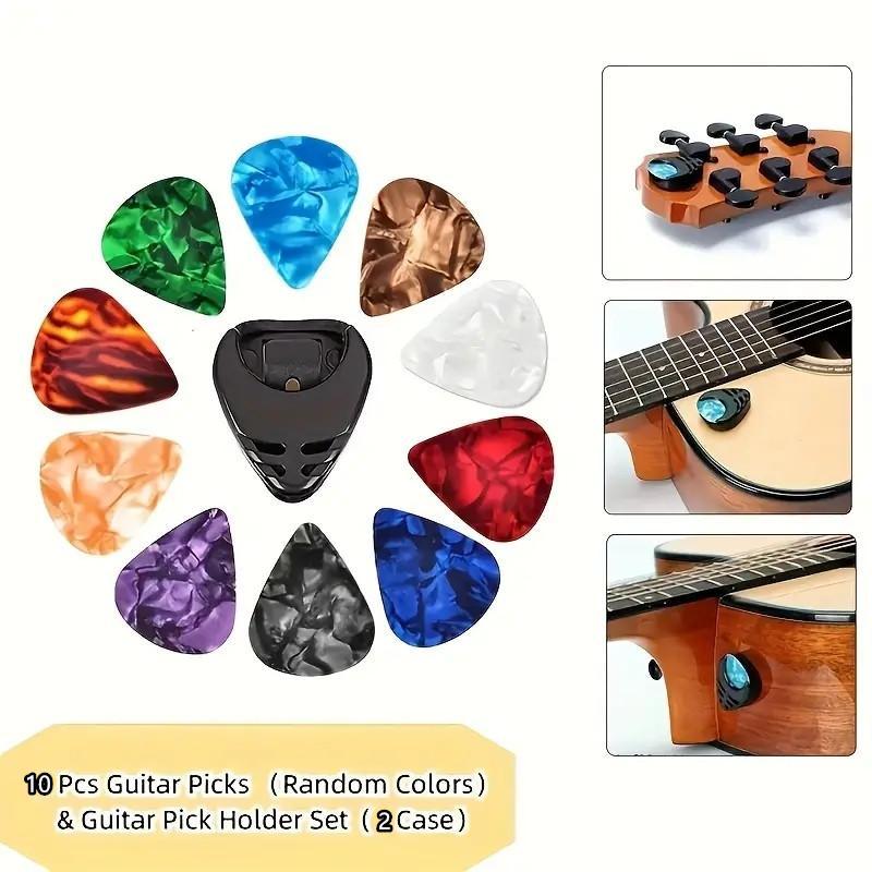 Heart Shaped Guitar Fingerpick Set, 10pcs Guitar Fingerpicks & 2 Counts Guitar Fingerpick Holder Set, Music Accessories for Guitar, Bass, Ukulele, Banjo, Mandolin