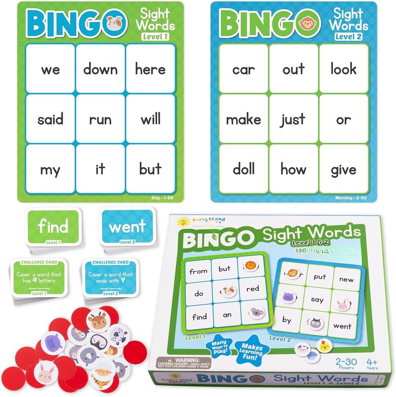 Sight Words Bingo Game for Kindergarten, Learn to Read Sight Word Cards, Word  for Kids Ages 4-8, Bingo Sight Words Level 1&2