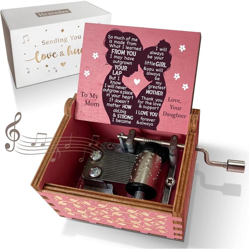 Music Box Gifts for Mom from Daughter,I Love You Mom Gifts You are My Sunshine Hand Crank Wooden Musical Boxes for Mom on Birthday Christmas Mothers Day Pink