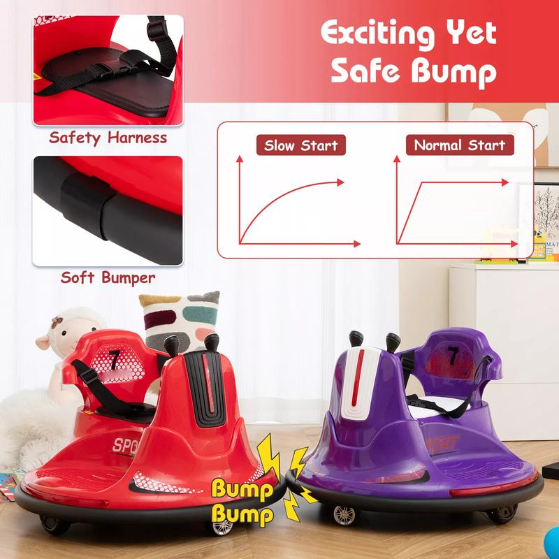 Kids Bumper Car, 12V Electric Ride on Bumper Car w 2 Driving Modes, Music,Adjustable Safety Belt, LED Lights, 360 Degree Spin, Slow Start Function, Soft Bumper for 37-95 Months Old Baby Toddlers，Holiday Gift