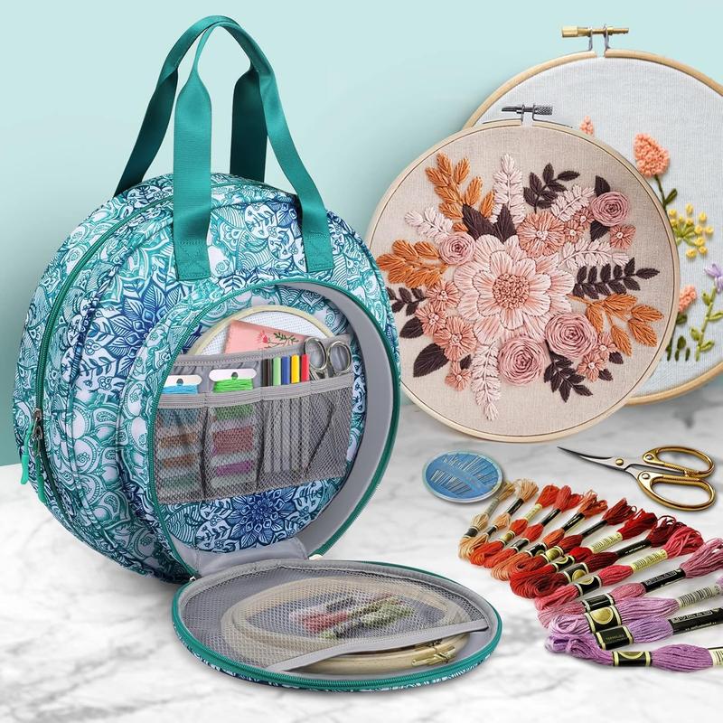 Embroidery Project Bag, Embroidery Supplies Storage Carrying Tote Case with Multiple Pockets for Embroidery Floss, Embroidery Hoops, Thread, Stitch Tools Kit [Bag Only] ( Illusions)