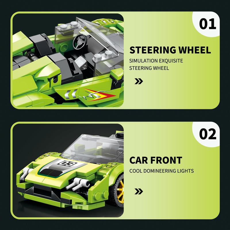 Green Super Car Building Blocks, 363pcs box Model Car Building Blocks, Creative Blocks Building Toy for Kids & Adults