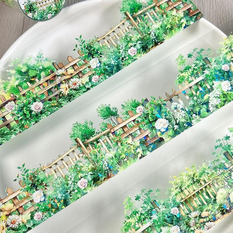 Flower Garden Pattern Decorative Tape, Boho Style Self Adhesive Decorative Tape, DIY Decorative Tape For Scrapbooking, Journaling, Gift Wrapping