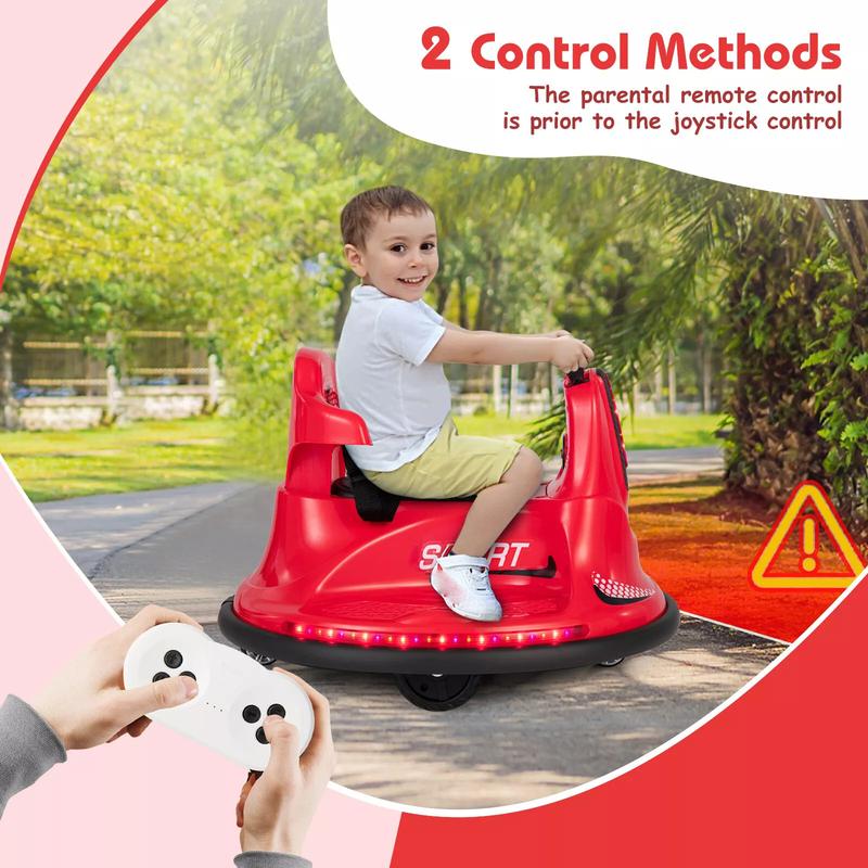 Kids Bumper Car, 12V Electric Ride on Bumper Car w 2 Driving Modes, Music,Adjustable Safety Belt, LED Lights, 360 Degree Spin, Slow Start Function, Soft Bumper for 37-95 Months Old Baby Toddlers，Holiday Gift