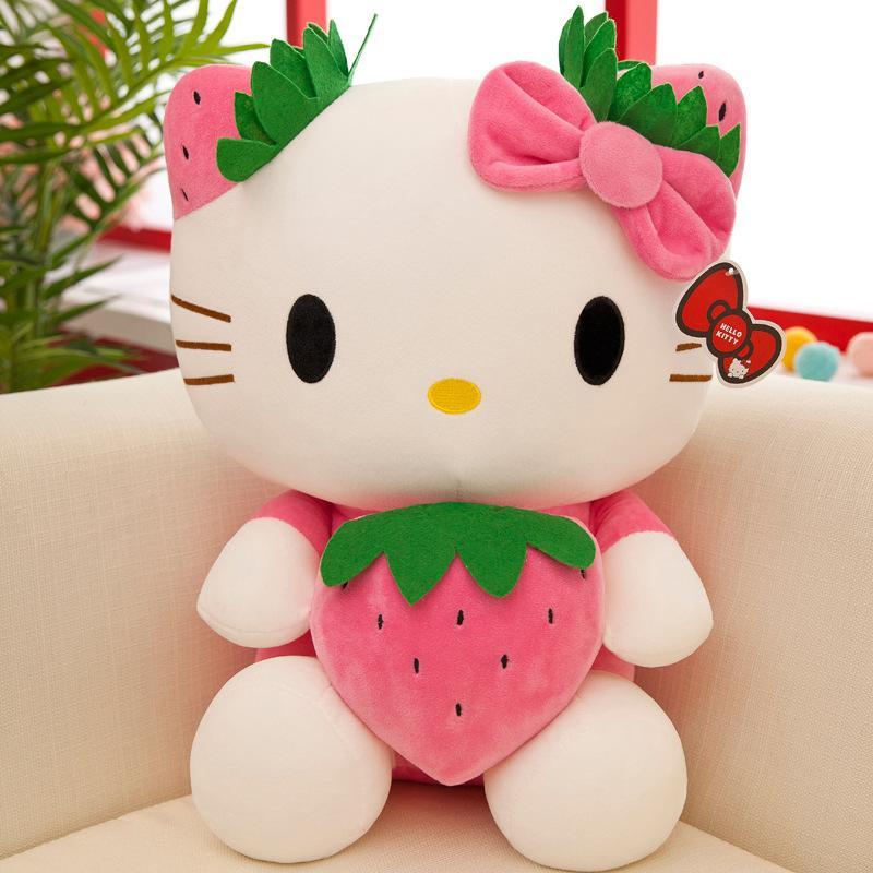 Kitty Plush Toys 8.6 inch Kawaii Cartoon Strawberry Stuffed Animals Doll Cute Kitty Soft Plush Figure Toys Birthday Gifts for Girls