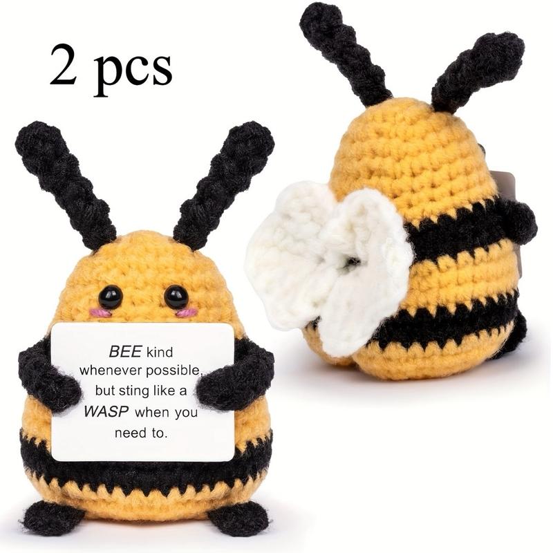 2pcs Funny Positive Bee Mini Crochet Plush Bee with Positive Affirmation Card