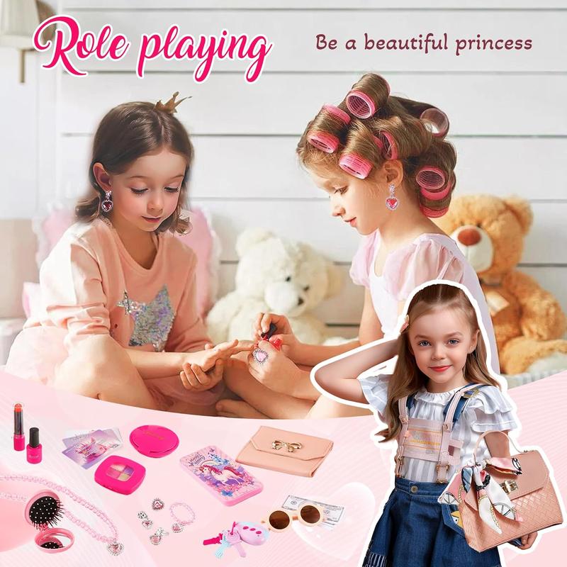 Christmas Gift  36Pcs Little Girl Cosmetics Set with Handbag, Wallet, Mobile Phone, Key, and More - Christmas Gift for Girls Over 3-12 Years Old