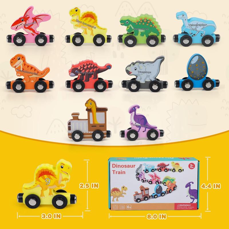 10-Piece Magnetic Wooden Dinosaur Train Set – STEM Educational Toys with Magnetic Dinosaur Number Train – Montessori Learning Gift for Toddlers 3+