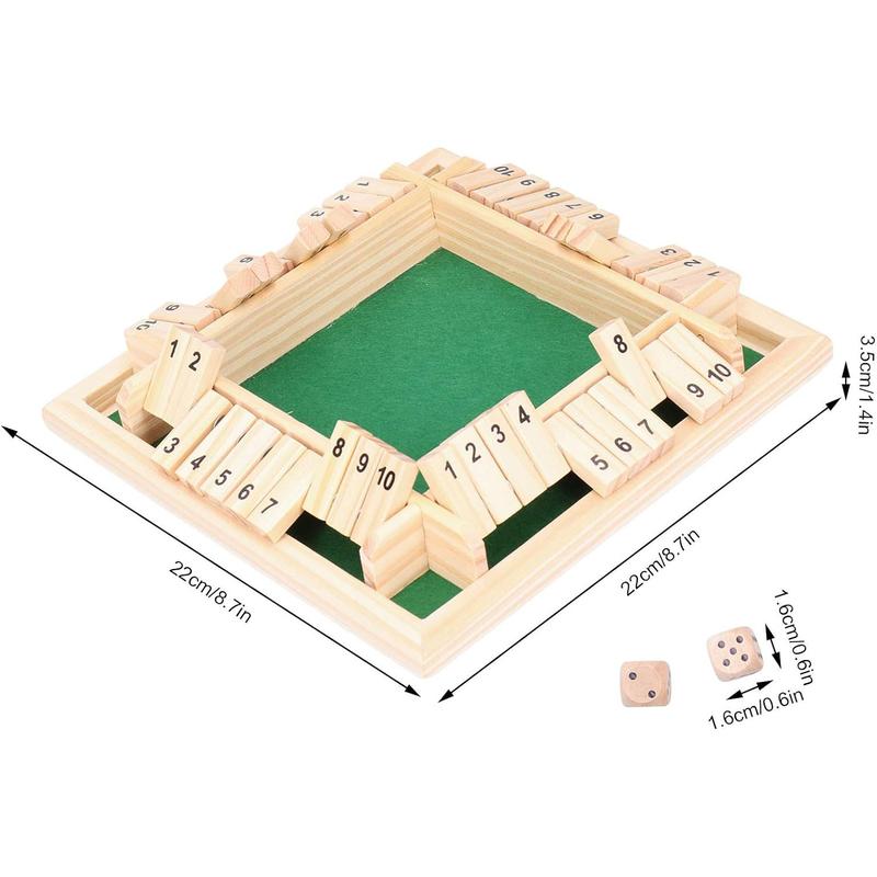 Wooden Shut The Box Dice Game, Board Table Math Game with 8 Dice and Shut-The-Box Instructions for Kids Adults, Family Classroom Home or Pub (9 Inches)