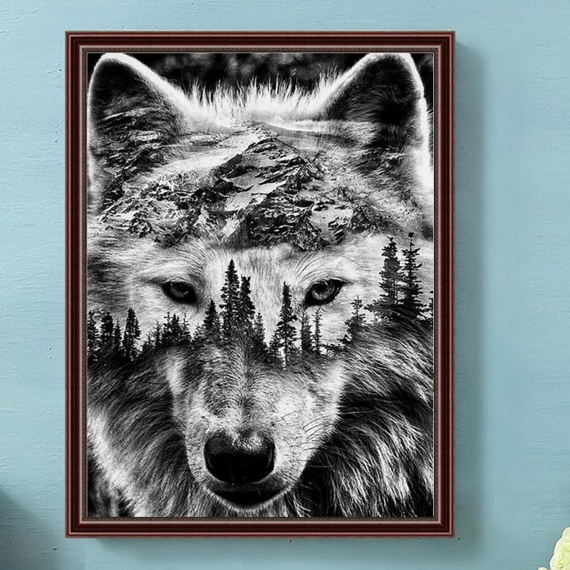 Wolf Pattern DIY Diamond Art Painting Without Frame, DIY 5D Diamond Art Painting Kit, Wall Art Decor For Home Living Room Bedroom