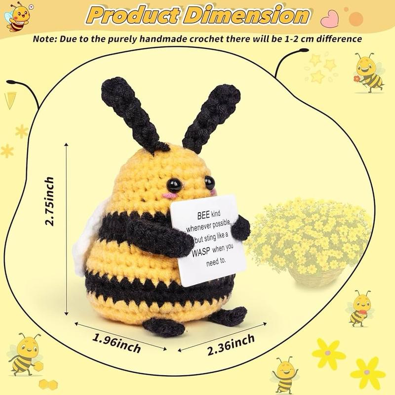 2pcs Funny Positive Bee Mini Crochet Plush Bee with Positive Affirmation Card