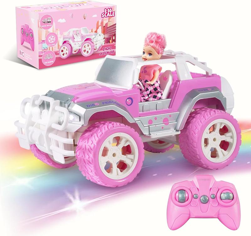 Pink Cars 1:16 Scale RC Jeep with Doll - Remote Control Car for Girls | 80-Minute Playtime | 2.4GHz All-Terrain Truck for 4-5 6-7 8-10 Years Old,ox14