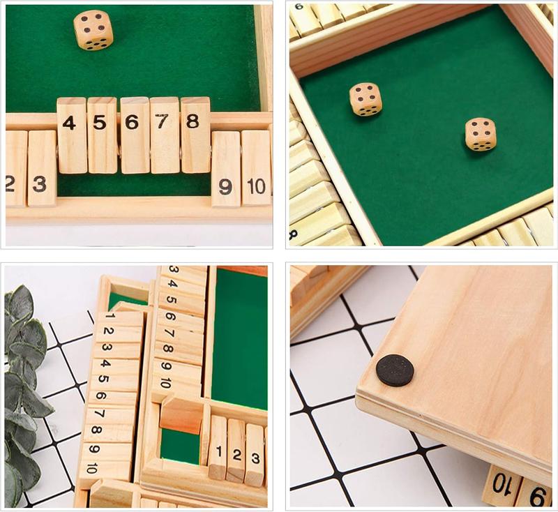 Wooden Shut The Box Dice Game, Board Table Math Game with 8 Dice and Shut-The-Box Instructions for Kids Adults, Family Classroom Home or Pub (9 Inches)