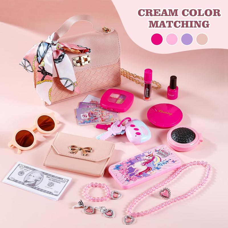 Christmas Gift  36Pcs Little Girl Cosmetics Set with Handbag, Wallet, Mobile Phone, Key, and More - Christmas Gift for Girls Over 3-12 Years Old