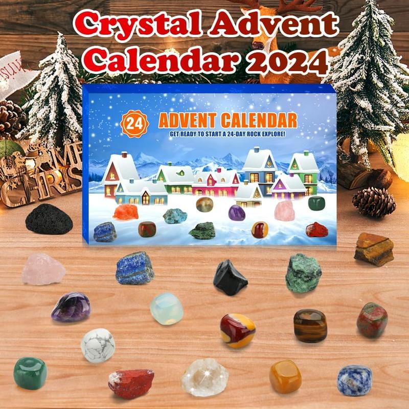 2024 Gemstone Advent Calendar - 24-Day Christmas Countdown with Natural Crystals & Gemstones, Rock Collection Kit for Kids & Adults, Perfect Gift for Geology Enthusiasts