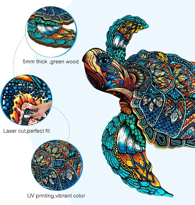 Wooden Puzzles for Adults - Sea Turtle Wooden Jigsaw Puzzles for Adults - Unique Animal Shape Wood Cut Puzzles Relax Puzzles (M-11.8 * 10in - 200psc)