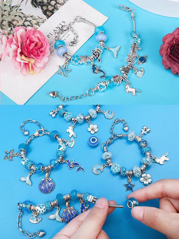 Marine Life Themed Beads & Flower Charms Set, DIY Jewelry Making Kit for Bracelet Making, Perfect for Kids' Gifts