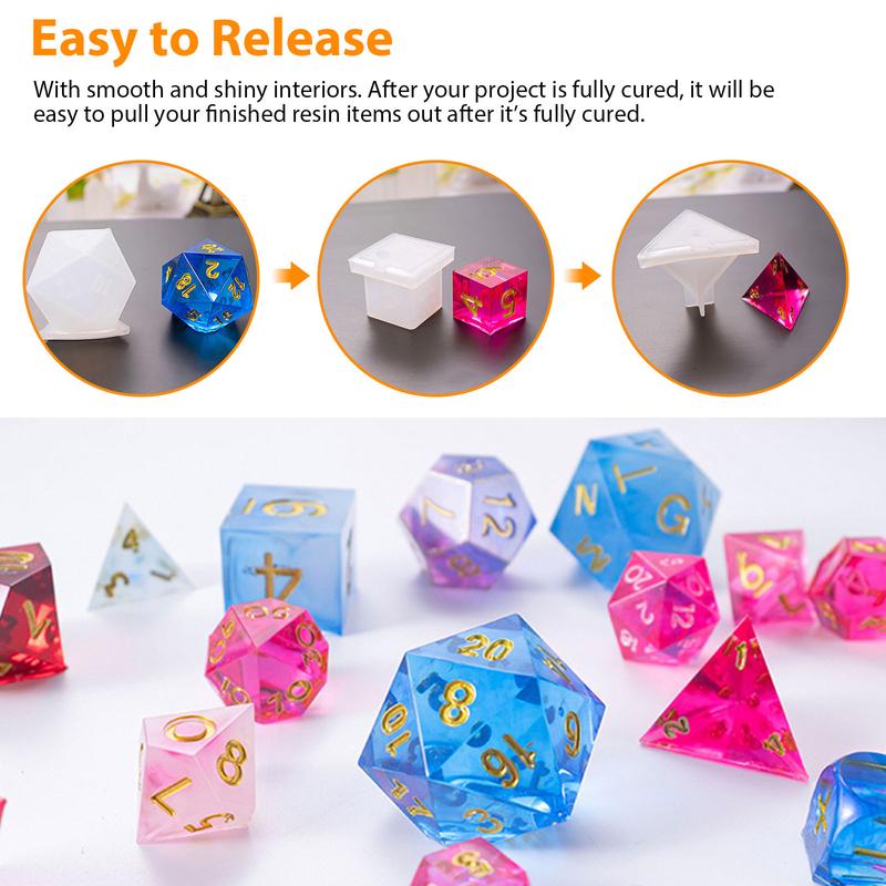 7Pcs Dice Shape Silicone Resin Mold - Polyhedral Game Dice Molds,Epoxy Resin Dice Molds for DIY Table Games,3D Silicone Mold Kit