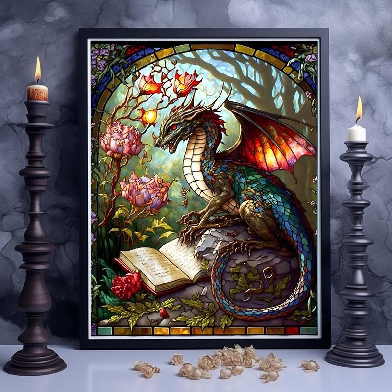 Dragon Pattern Diamonds Art Colorful Painting Kit without Frame, DIY Rhinestone Decor Art Crafts Set, DIY Home Wall Ornaments for Bedroom Living Room