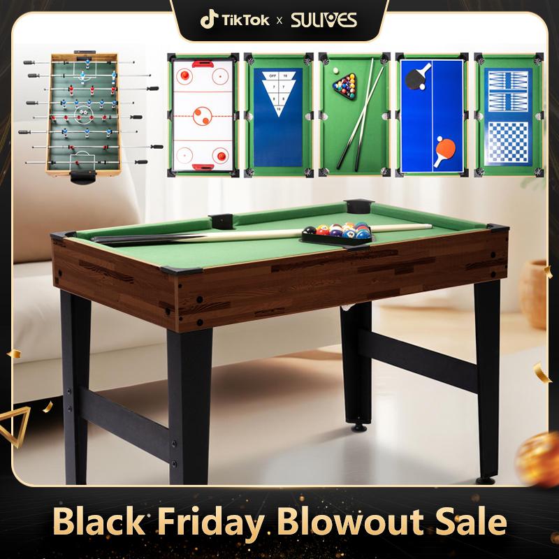 SULIVES 2x4ft 13-in-1 Combo Game Table Set for Home,Combination Tables for Game Room, Friends & Family w Hockey, Football, Billiards, Ping Pong, Shuffleboard, Chess, Checkers, Backgammon, Ring toss