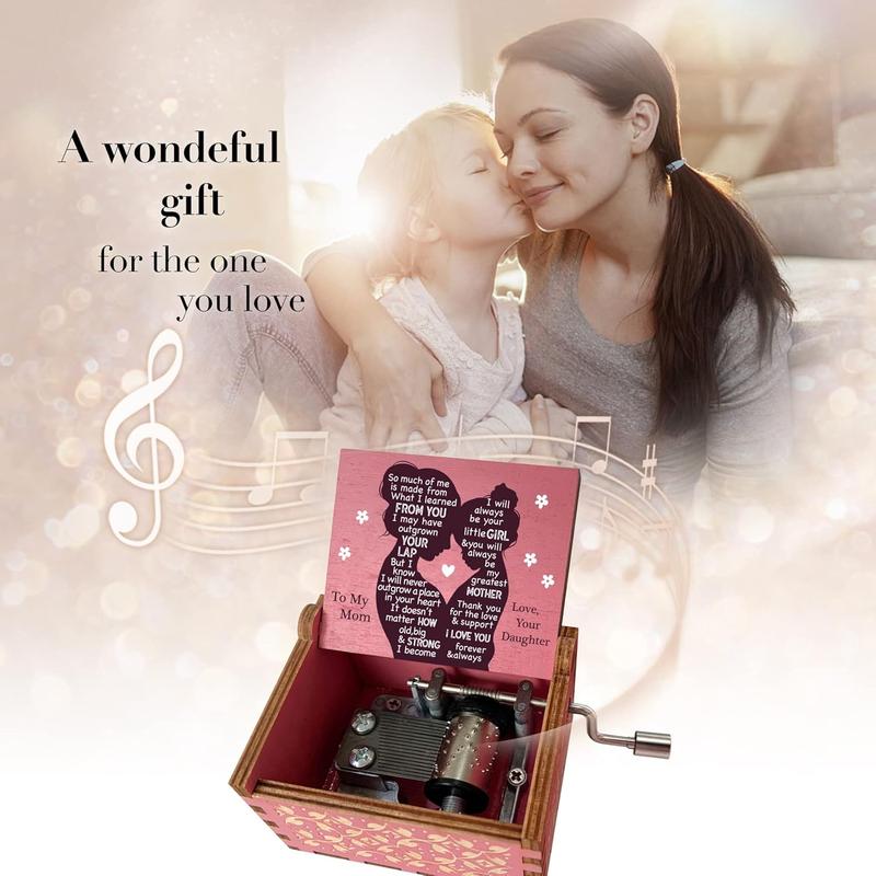 Music Box Gifts for Mom from Daughter,I Love You Mom Gifts You are My Sunshine Hand Crank Wooden Musical Boxes for Mom on Birthday Christmas Mothers Day Pink