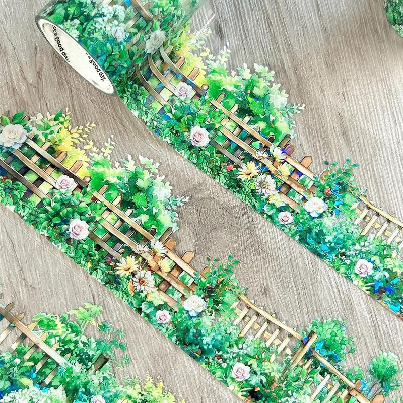 Flower Garden Pattern Decorative Tape, Boho Style Self Adhesive Decorative Tape, DIY Decorative Tape For Scrapbooking, Journaling, Gift Wrapping