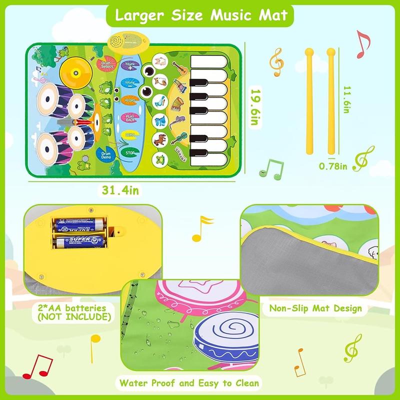 Piano Mat with Drum Toy for Kids, Develop Sense of Hearing, Exercise Physical Coordination Musical Learning Toys, Birthday Gifts for Boys Girls, Easy to Clean