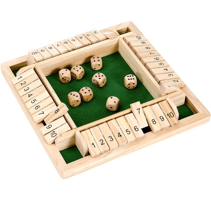 Wooden Shut The Box Dice Game, Board Table Math Game with 8 Dice and Shut-The-Box Instructions for Kids Adults, Family Classroom Home or Pub (9 Inches)