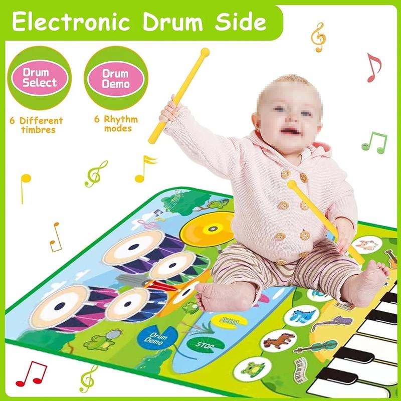 Piano Mat with Drum Toy for Kids, Develop Sense of Hearing, Exercise Physical Coordination Musical Learning Toys, Birthday Gifts for Boys Girls, Easy to Clean