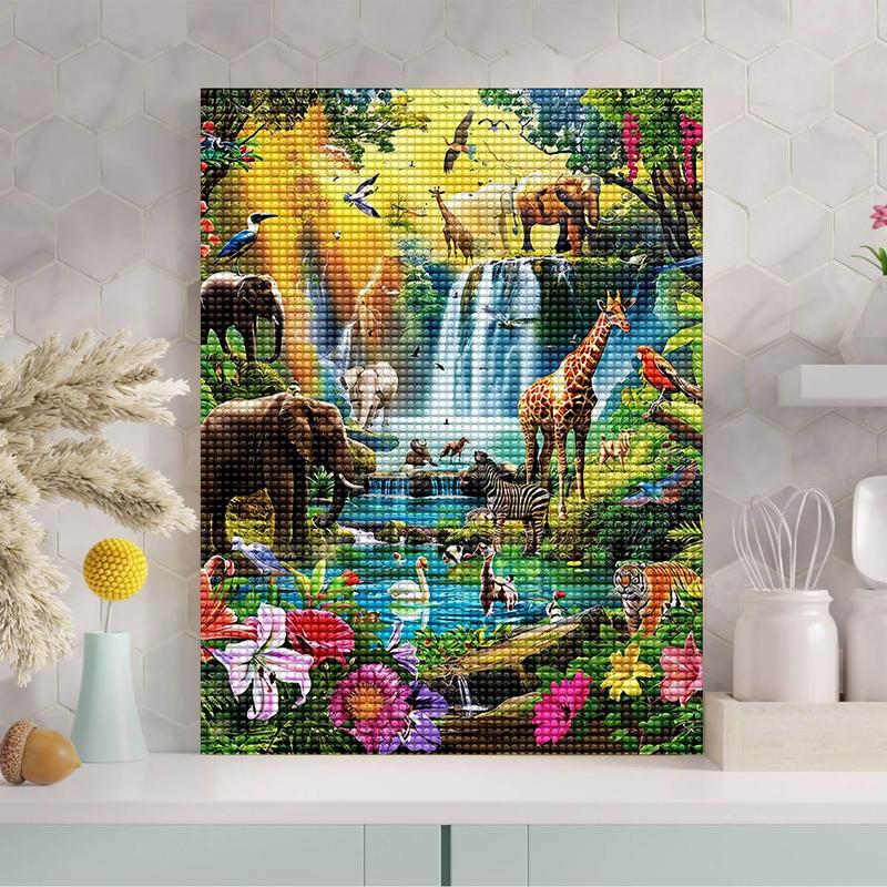 Animal Park Waterfall Diamond Painting Kits for Adults, Funny Animals 5D DIY Diamond Art Kits Full Drill Diamond for Gift Wall Decor Gem Arts