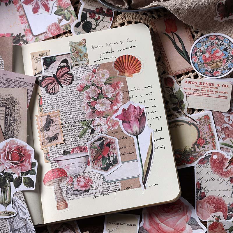 Vintage Flower Pattern Decorative Paper, 200pcs set Scrapbooking & Stamping Material Paper, DIY Decorative Paper for Scrapbooking & Journal Making