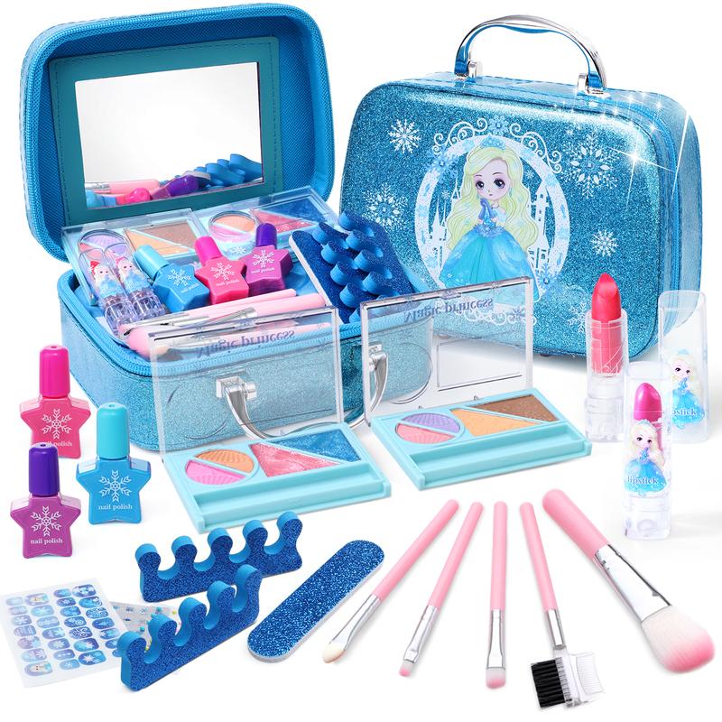 Frozen Makeup Kit for Girls, 16Counts Play Real Washable Makeup Kit Cosmetics Toys Gift Dress up Set Learning Educational Toy Birthday christmas Gifts